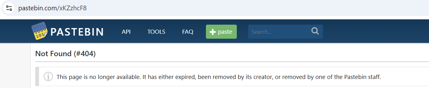 Pastebin 404 page